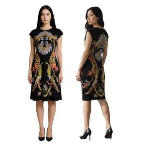 Eva Varro Black Bohemian Print  Sheath Dress | Cap Sleeve | Women’s Small